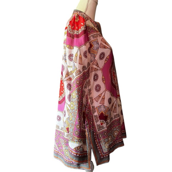 Hale Bob Pink and Red Graphic Silk Tunic with Mandarin Collar Size XL - Picture 5 of 10